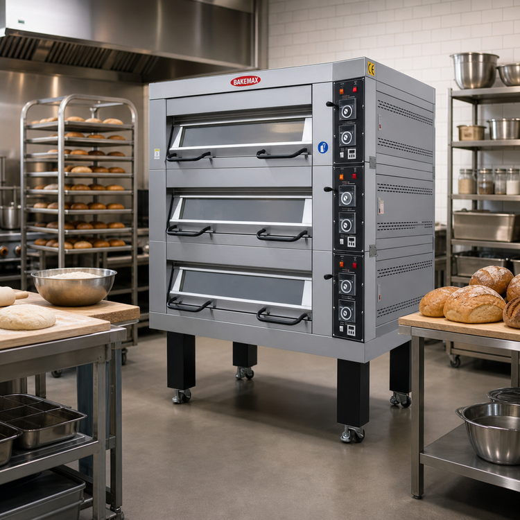 Product image #2 for BakeMax Electric Four-Deck Artisan Stone Deck Oven, Double-Pan Wide