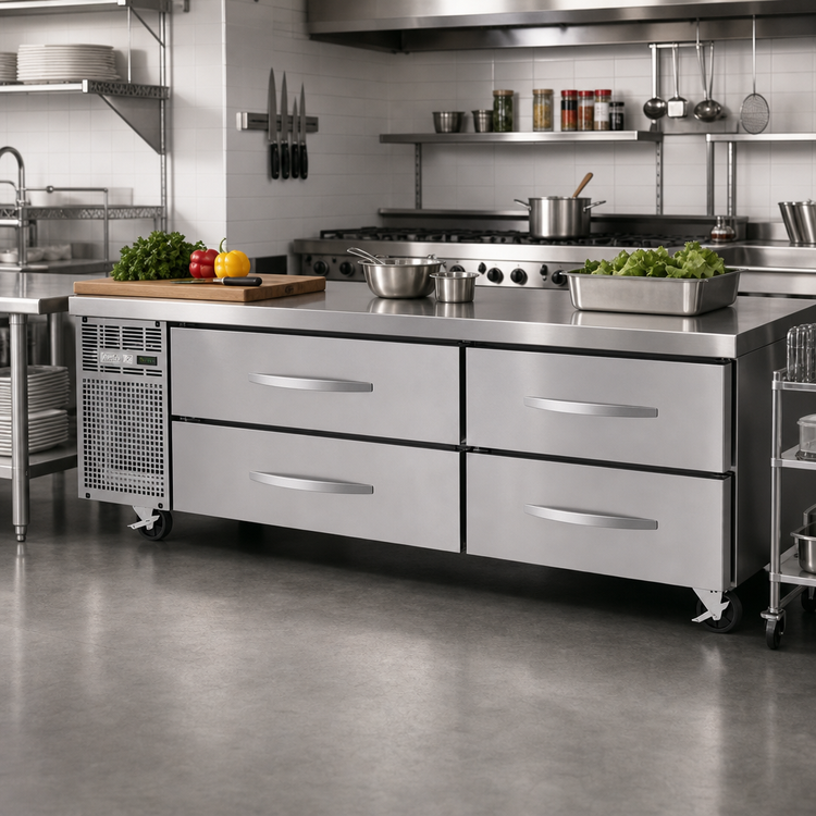 Product image #2 for Turbo Air PRO Series 72-Inch Two-Section Stainless Steel Freezer Chef Base with 4 Drawers