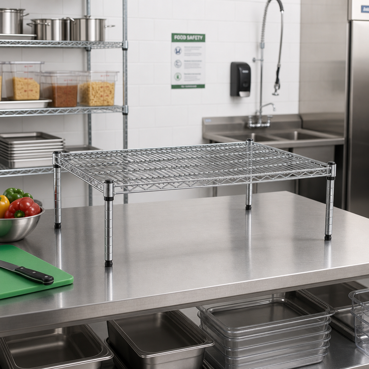 Product image #2 for Eagle Group 36 x 24 Inch Chrome Wire Dunnage Rack Platform with 14 Inch Posts, 600 lb Capacity