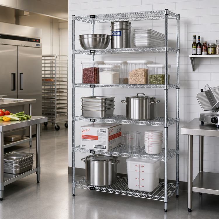 Product image #2 for Quantum 36 Inch W x 30 Inch D x 86 Inch H Stationary 5-Shelf 304 Stainless Steel Wire Shelving Starter Kit
