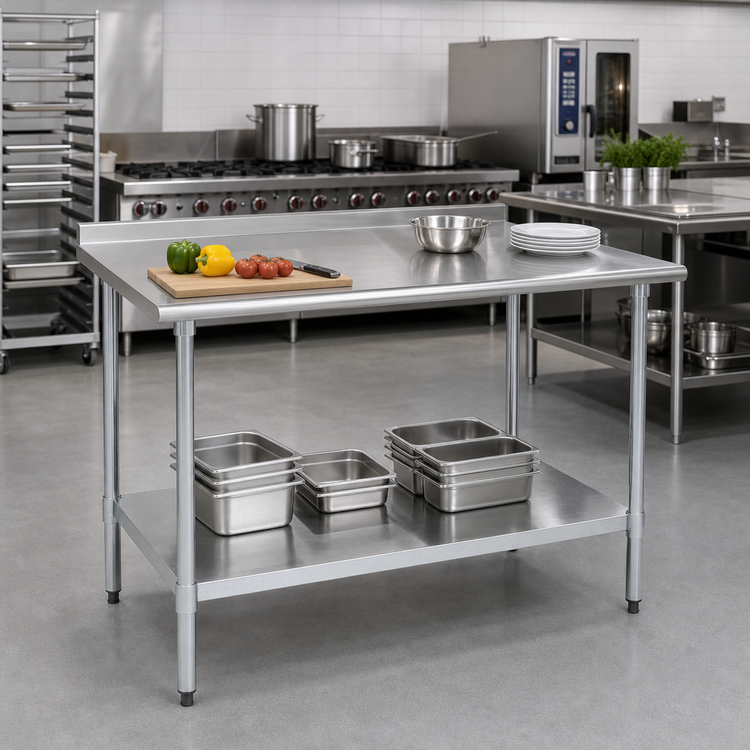 Product image #2 for Deluxe Series 72-Inch x 24-Inch 16-Gauge 300 Series Stainless Steel Work Table with Rear Upturn and Galvanized Base