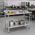 Thumbnail image #2 for Deluxe Series 72-Inch x 24-Inch 16-Gauge 300 Series Stainless Steel Work Table with Rear Upturn and Galvanized Base