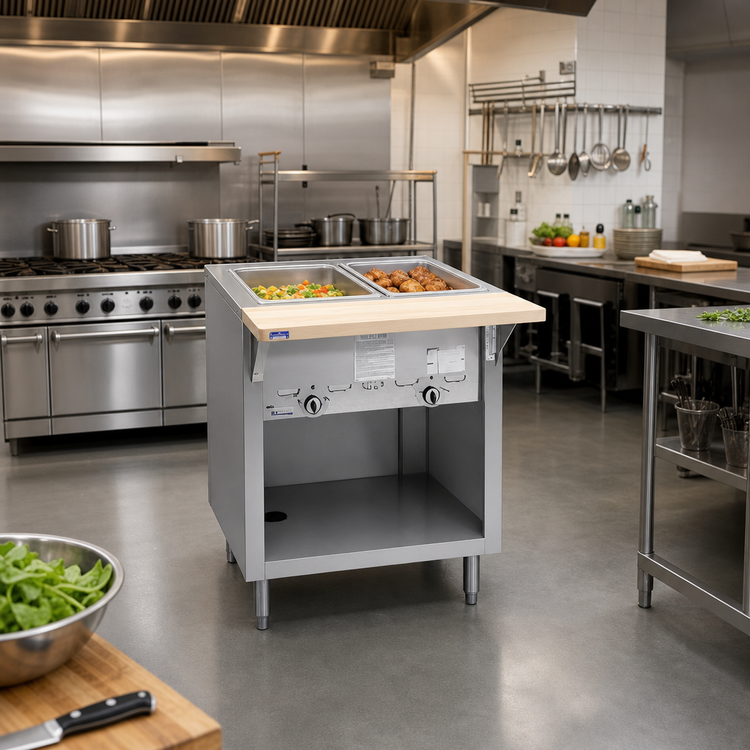 Product image #2 for Duke Thurmaduke 2-Opening Gas Steamtable with Dry Heat Wells, 32 Inch Wide