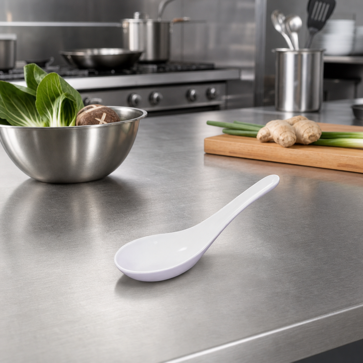 Product image #2 for Town Equipment Chinese Soup Spoon, 5-5/8 Inch, White Melamine, 1 Oz. Capacity