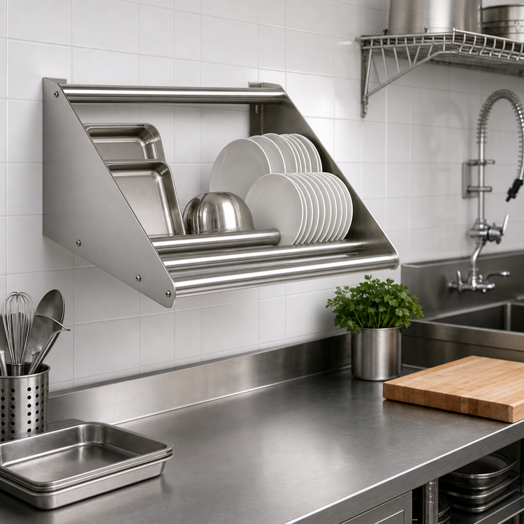 Product image #2 for John Boos Wall-Mounted Slanted Tubular Dishrack Sorting Shelf, 22 x 18 Inches, with Brackets