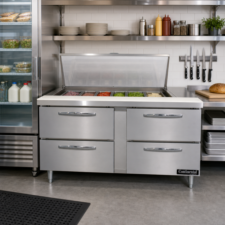 Product image #2 for Continental Refrigerator D60N18M-D Designer Line 60" Mighty Top Sandwich Unit with 4 Drawers
