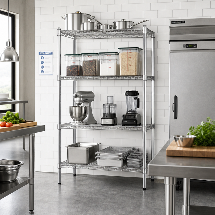 Product image #2 for Heavy Duty 4-Tier Wire Shelving Unit, 18 x 48 x 74 Inches, 800 lb. Capacity, Chrome Finish