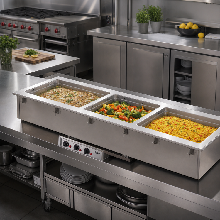 Product image #2 for Vollrath Short-Sided 2-Pan Drop-In Hot Well with Infinite Controls and Manifold Drain
