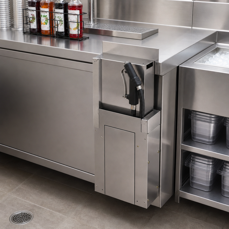 Product image #2 for Advance Tabco Prestige Single Soda Gun Holder, 6-Inch Wide x 25-Inch Deep, Stainless Steel, with Backsplash