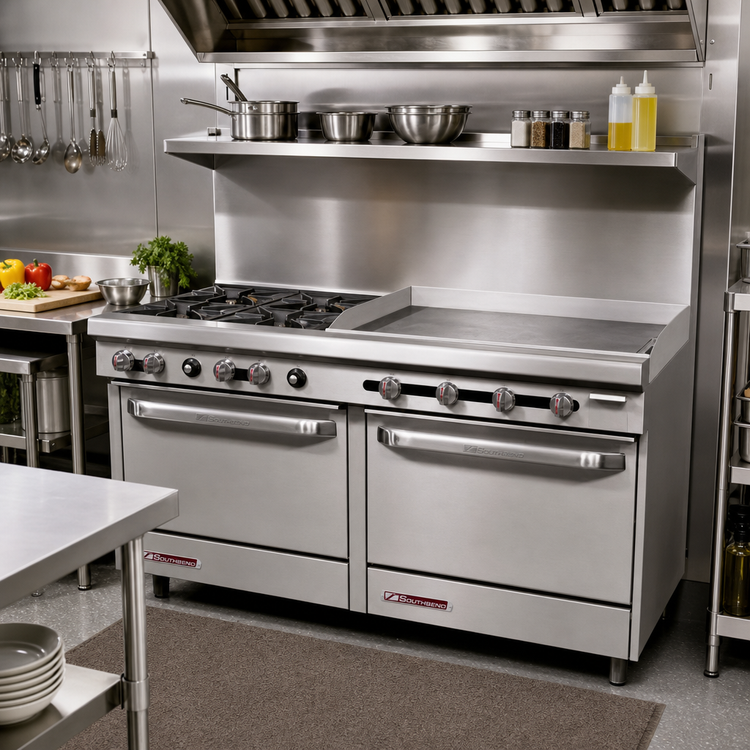 Product image #2 for Southbend S-Series 60-Inch Commercial Gas Restaurant Range with 6 Open Burners, 24-Inch Griddle, and 2 Standard Ovens