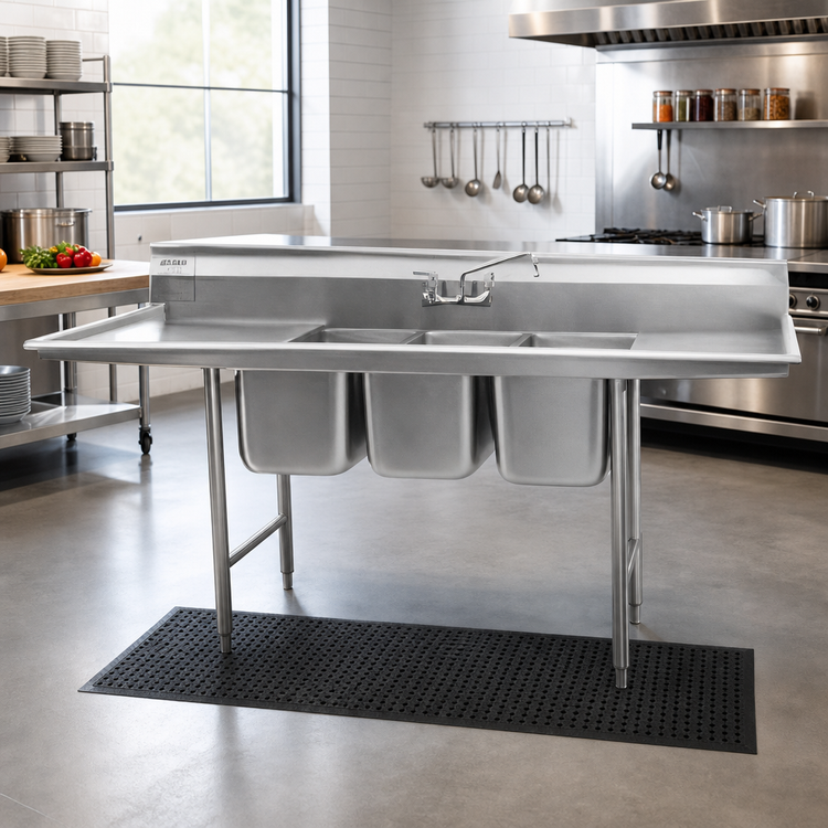 Product image #2 for Eagle Group 314 Series Three-Compartment Floor Model 304 Stainless Steel Sink with 9-1/2" Backsplash