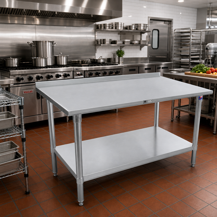 Product image #2 for John Boos Stallion 84" x 30" Stainless Steel Work Table with 1-1/2" Rear Up-Turn and Safety Edge