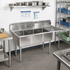 Thumbnail image #2 for John Boos E3S8-1014-10R15-X 3-Compartment Stainless Steel Sink, 10 x 14 x 10-Inch Compartments, Right-Hand 15-Inch Drainboard, 9-3/4-Inch Backsplash