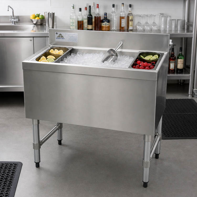 Product image #2 for Advance Tabco Underbar Basics™ 42-Inch Cocktail Unit Ice Bin, 12-Inch Deep, 140 lb. Capacity