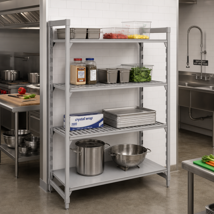 Product image #3 for Cambro Camshelving Premium 60 x 18 x 84 Inch 4-Shelf Stationary Starter Polymer Shelving Unit, 3 Vented and 1 Solid
