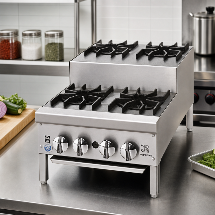Product image #2 for Supreme 24-Inch Countertop Gas Step-Up Hotplate with 3 Open Burners and 2 Step-Up Burners
