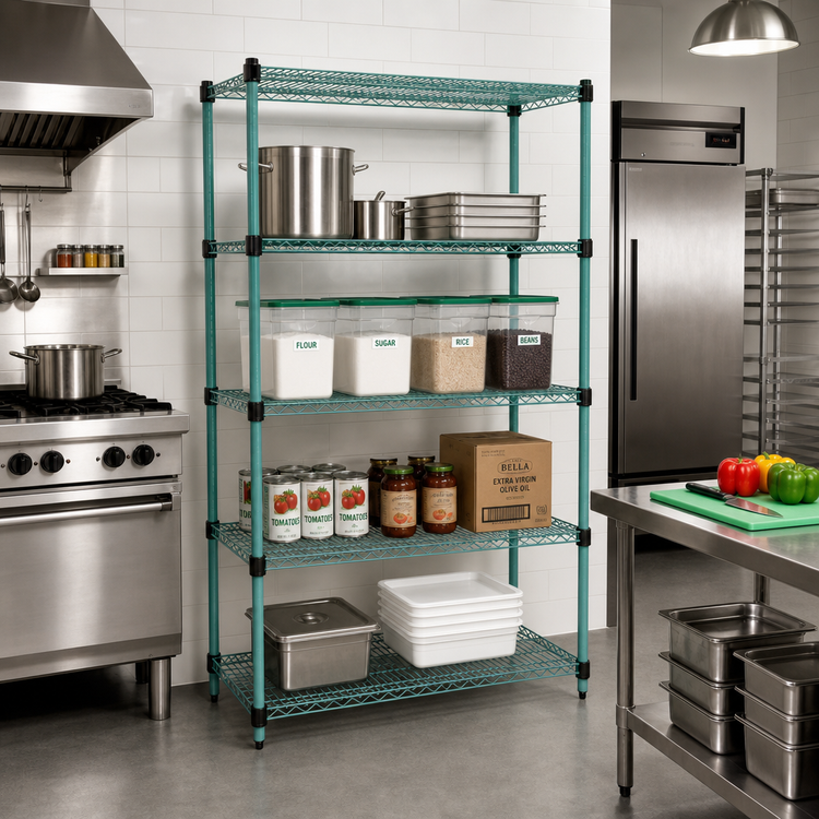 Product image #2 for EagleGard Quad-Adjust 4-Tier Wire Shelving Starter Unit, 60W x 24D x 74H, Blue-Green Hybrid Epoxy Finish