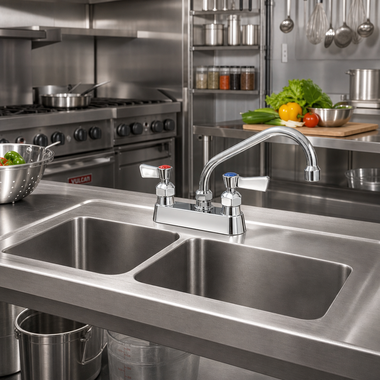 Product image #2 for Fisher Stainless Steel 4-Inch Center Deck-Mount Faucet with 12-Inch Swing Spout