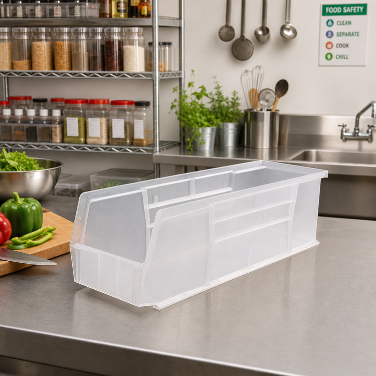 Product image #2 for Quantum Clear Polypropylene Stack & Hang Shelf Bin, 18 x 5-1/2 x 5 Inches