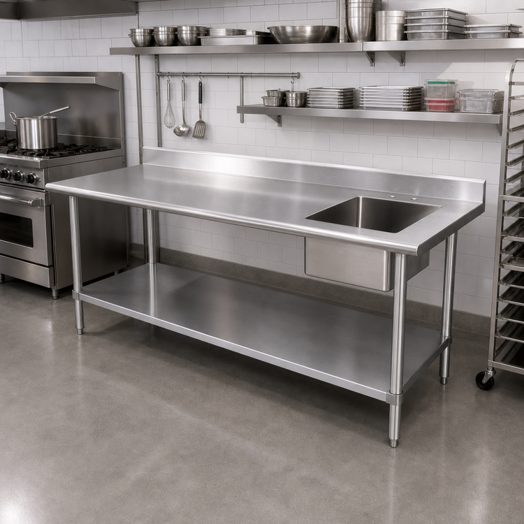 Product image #2 for Sapphire Manufacturing 60" x 30" 16-Gauge 304 Stainless Steel Work Table With Right-Side Prep Sink and 5" Backsplash