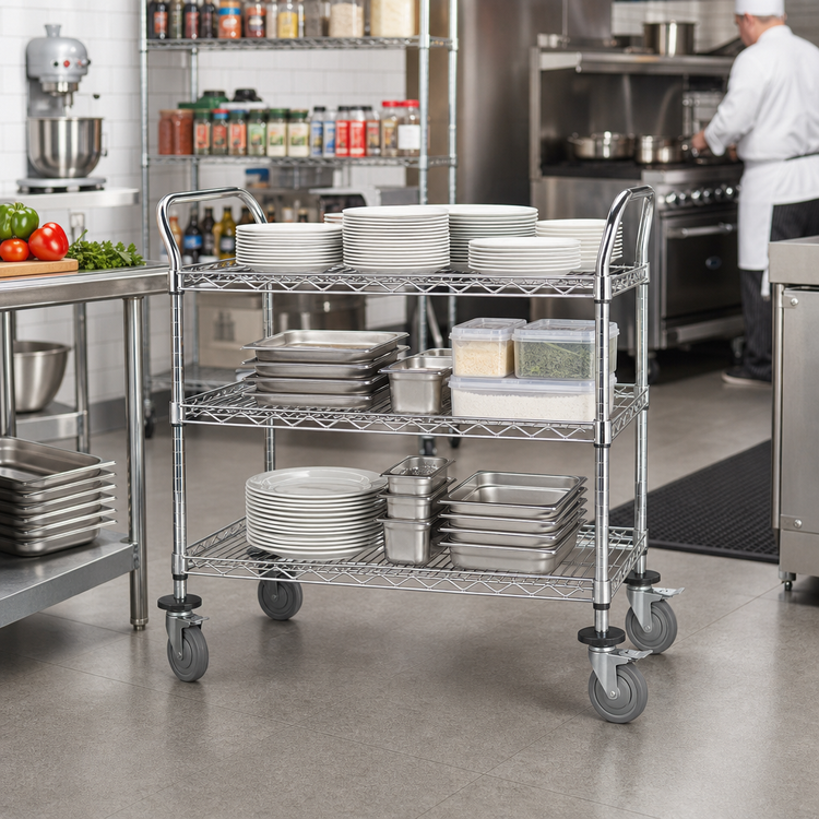 Product image #2 for Advance Tabco Special Value Series 3-Shelf Wire Bus Cart, 36 x 18 x 38 Inches, Chrome Plated