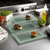 Thumbnail image #2 for American Metalcraft Glacier 18 x 9 Inch Rectangular Rimmed Green Bubble Glass Platter