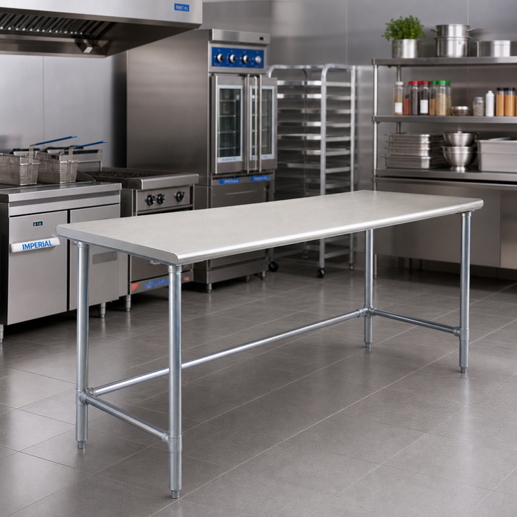 Product image #2 for Eagle Deluxe Series 108-Inch x 30-Inch Flat Top Stainless Steel Work Table with Galvanized Tubular Base