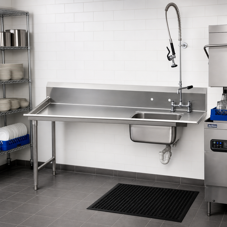 Product image #2 for Advance Tabco Standard Series Left-Hand Straight Soil Dishtable with Pre-Rinse Sink, 35 Inch, 16 Gauge 304 Stainless Steel