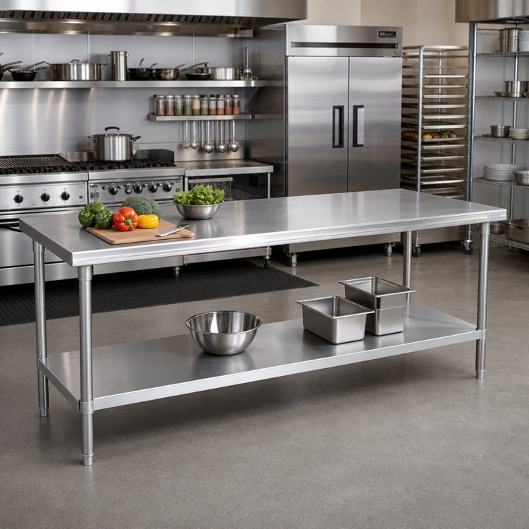 Product image #2 for Advance Tabco 120" x 30" 16-Gauge 304 Stainless Steel Work Table with Adjustable Undershelf