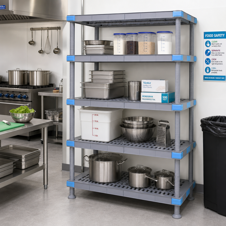 Product image #2 for Quantum Millenia 60 Inch W x 24 Inch D x 62 Inch H Polymer Shelving Unit with 4 Open Grid Shelves
