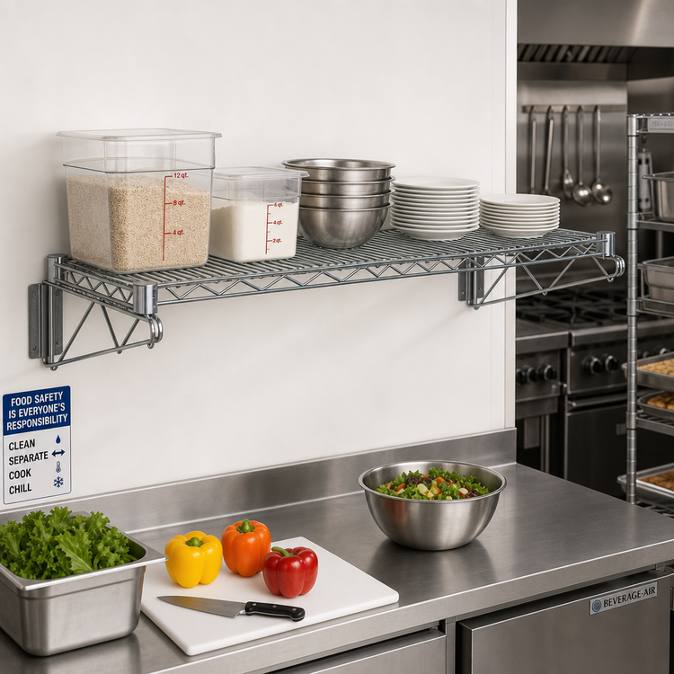 Product image #2 for Quantum Wall-Mount Cantilever Wire Shelf, 54 x 18 Inches, Gray Epoxy Antimicrobial Finish