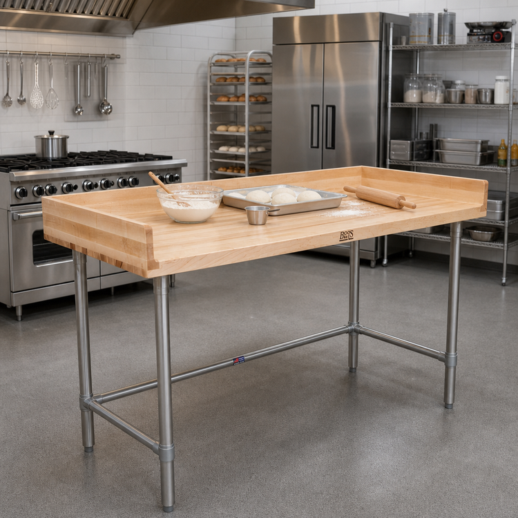 Product image #2 for John Boos Bakers' Table with 1-3/4 Inch Northern Hard Rock Maple Top, Stainless Steel Base, 84 x 24 Inches