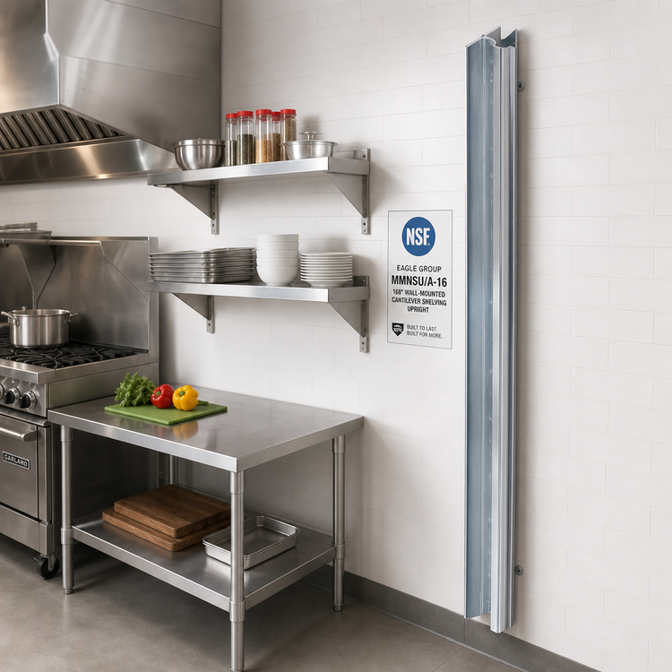 Product image #2 for Eagle Group MMNSU/A-16 168 Inch NSF Aluminum Wall-Mounted Cantilever Shelving Upright