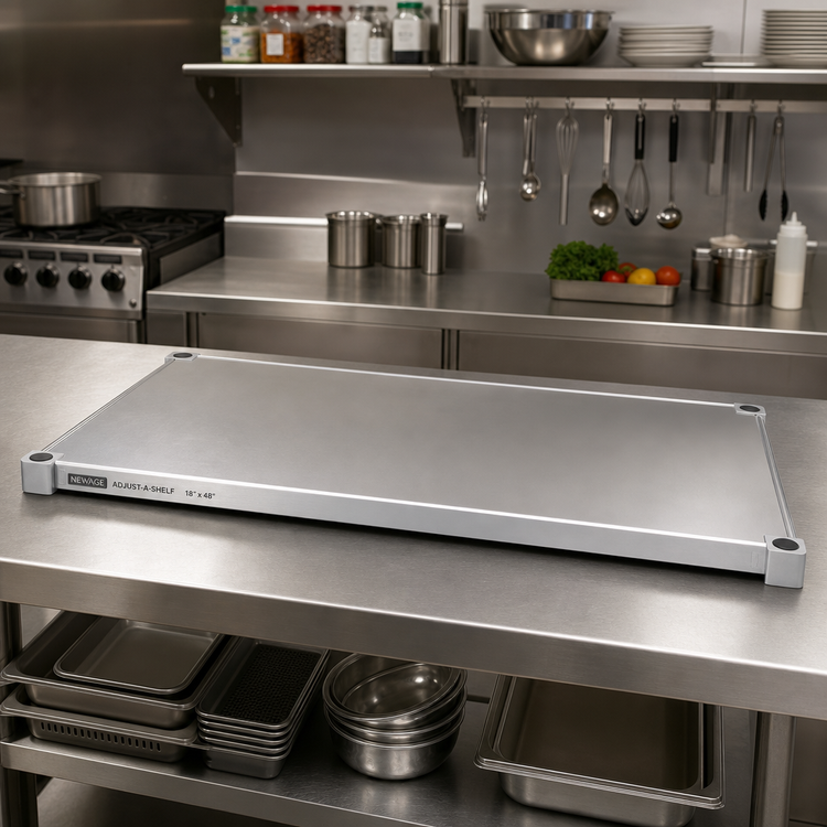 Product image #2 for New Age Adjust-A-Shelf Solid Aluminum Shelf with Marine Edge, 18 x 48 Inches