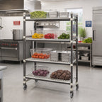 Thumbnail image #2 for Cambro Camshelving® Elements EMT246080V4480 High-Density Overhead-Track Mobile Shelving Starter Unit, 4-Tier Vented, 900 lb., 24 x 60 x 80 Inches