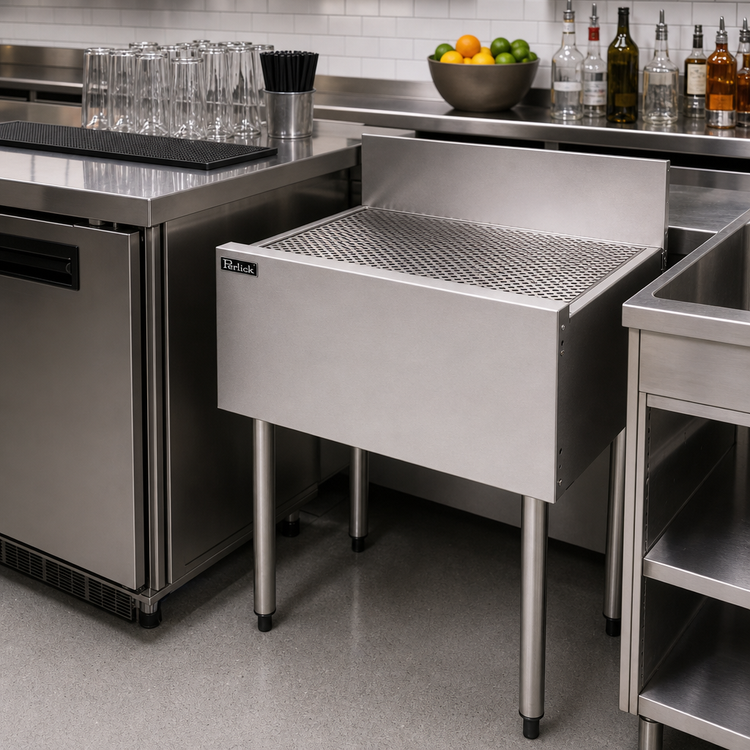 Product image #3 for Perlick Top Shelf 24-Inch Freestanding Stainless Steel Underbar Drainboard with 6-Inch Backsplash
