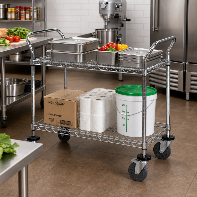 Product image #2 for Quantum Chrome-Plated Wire Utility Cart, 36 x 24 x 37-1/2 Inches, 2 Shelves, 1,200 lb Capacity