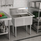 Thumbnail image #2 for BK Resources BKS-2-18-12S Two-Compartment Stainless Steel Commercial Sink, 41", No Drainboards, 18" x 18" Bowls, 9" Backsplash