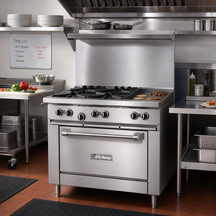 Product image #2 for Garland US Range U Series 36-Inch Gas Restaurant Range with 4 Open Burners, 12-Inch Griddle, Standard Oven, and Convection Oven