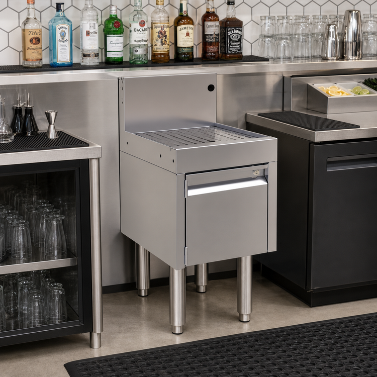 Product image #2 for Glastender DBHA-12 12-Inch Wide Stainless Steel Underbar Drainboard Half Cabinet with Locking Door