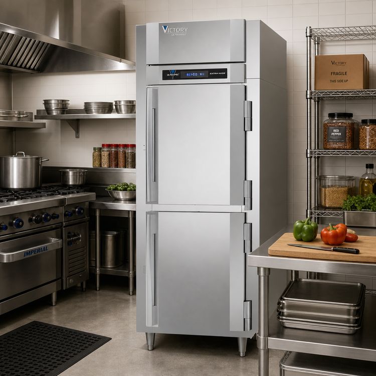 Product image #2 for Victory UltraSpec Extra-Wide One-Section Reach-In Freezer with Dual Solid Half Doors, Self-Contained, 24.08 Cu. Ft.
