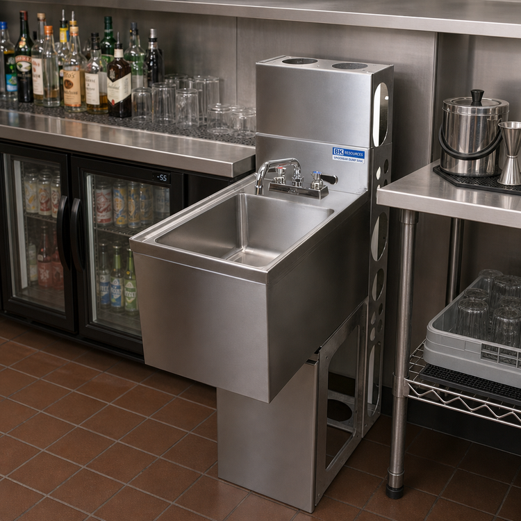 Product image #2 for BK Resources 12-Inch Stainless Steel Underbar Dump Sink with 10 x 14 x 6 Inch Bowl and 4-Inch Backsplash