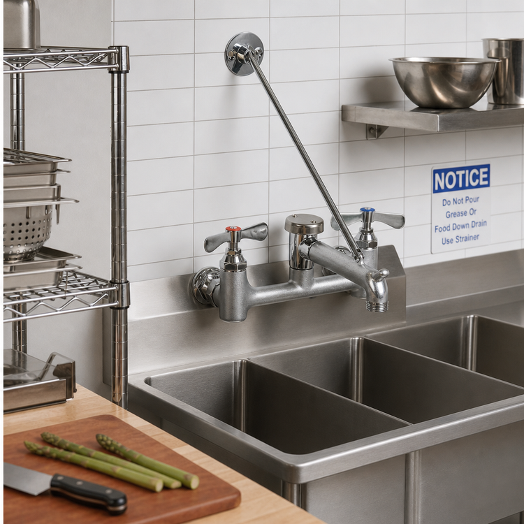 Product image #2 for John Boos 8-Inch Center Wall-Mount Service Sink Faucet with Vacuum Breaker Nozzle and Pail Hook