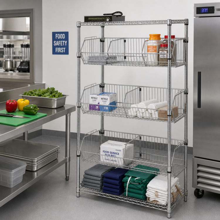 Product image #2 for Quantum Stationary Chrome Plated Wire Basket Unit with 3 Adjustable Baskets, 36W x 18D x 63H