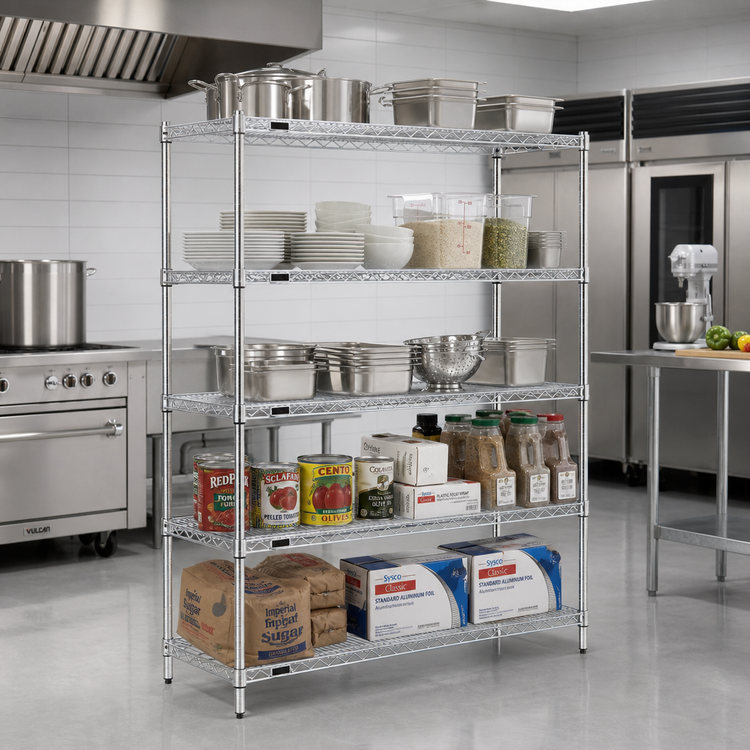 Product image #2 for Redipak 5-Tier Wire Shelving Unit, 60W x 24D x 63H, Stationary, Zinc Finish