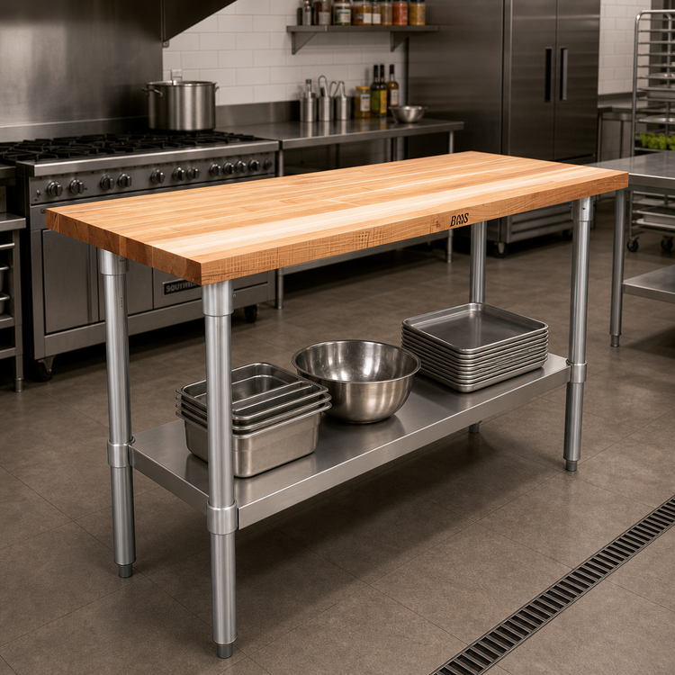 Product image #2 for John Boos 48" x 18" Northern Hard Rock Maple Wood Top Work Table with Adjustable Undershelf