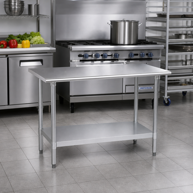 Product image #2 for Advance Tabco Special Value 30-Inch x 18-Inch 430 Stainless Steel Work Table with Adjustable Undershelf