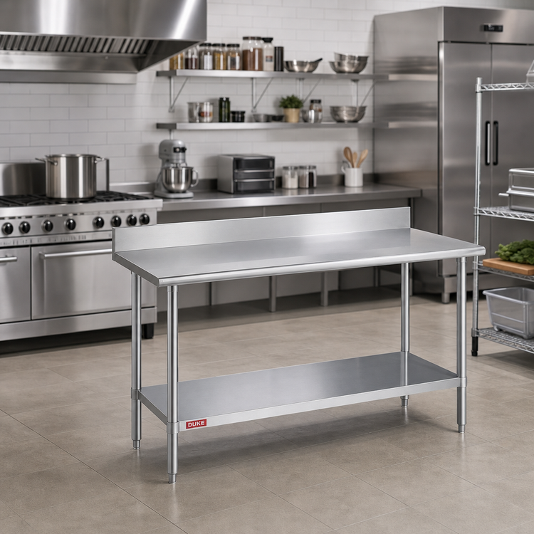 Product image #2 for Duke Standard Series 48" x 24" Stainless Steel Work Table with 5" Riser and Galvanized Undershelf