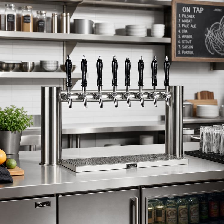Product image #2 for Perlick Avenue 8-Faucet H-Pipe Glycol-Cooled Countertop Draft Beer Tower, Stainless Steel
