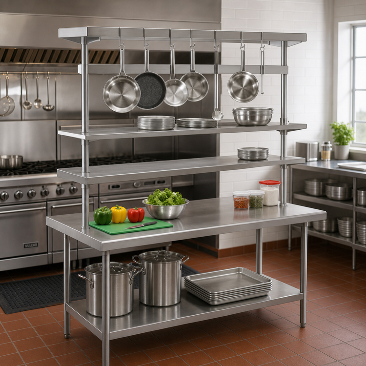 Product image #2 for Advance Tabco 96-Inch Adjustable Table-Mounted Stainless Steel Pot Rack with 9 Plated Hooks